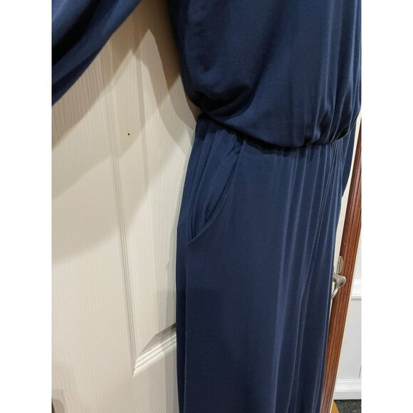 Amour Vert Womens Navy Blue Wrap-Style Jumpsuit W/ Pockets & Belted Waist S - Picture 6 of 9
